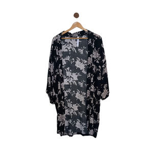 Spiritual Gangster Kimono Robe One Size Black White Floral Comfy
